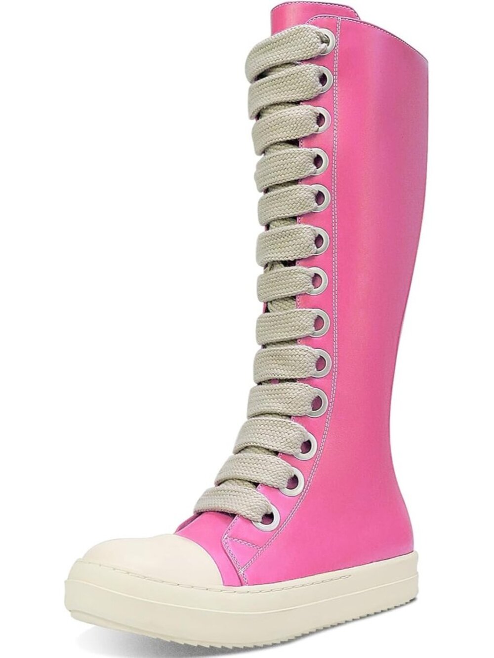 🆕Women's Rose Red Knee-High School Bicycling Boots Thick Laces Comfort